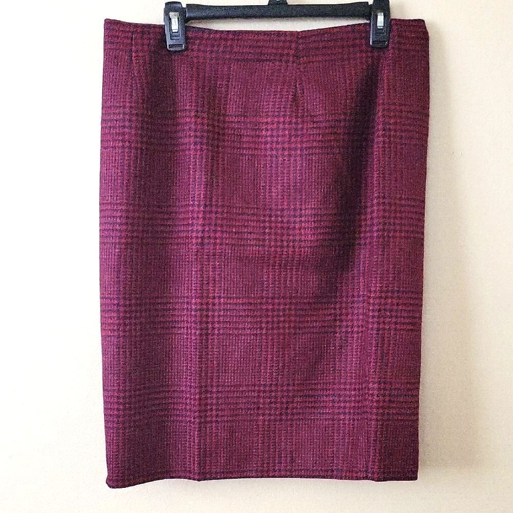 Hobbs London Red Black Houndstooth 100% Wool Midi Pencil Skirt